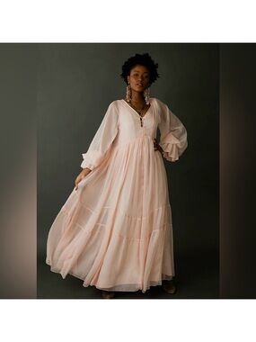 Joyfolie Blush Pink Layered Long-Sleeve Maxi Dress
